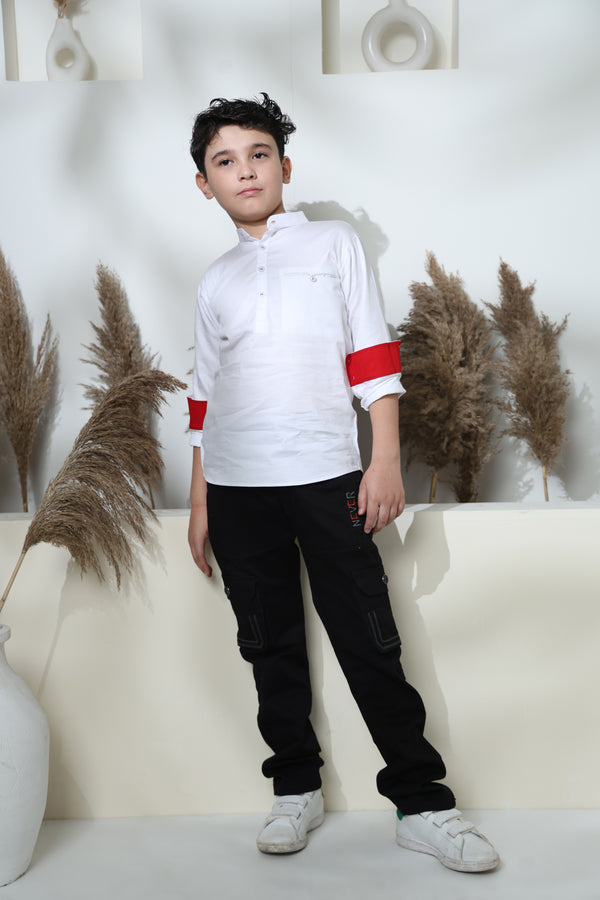 WHITE SHORT KURTA STYLE SHIRT